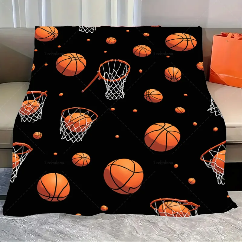 

1pc Flannel Blanket "Basketball Hoop & Ball Print Blanket for Sports Fans"