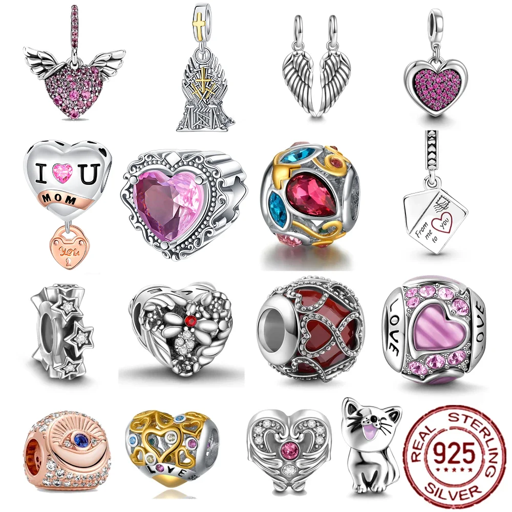 

Love Heart Charms Beads Fit Original 925 Pandora Bracelet 925 Sterling Silver Charms for Women Jewelry DIY Making