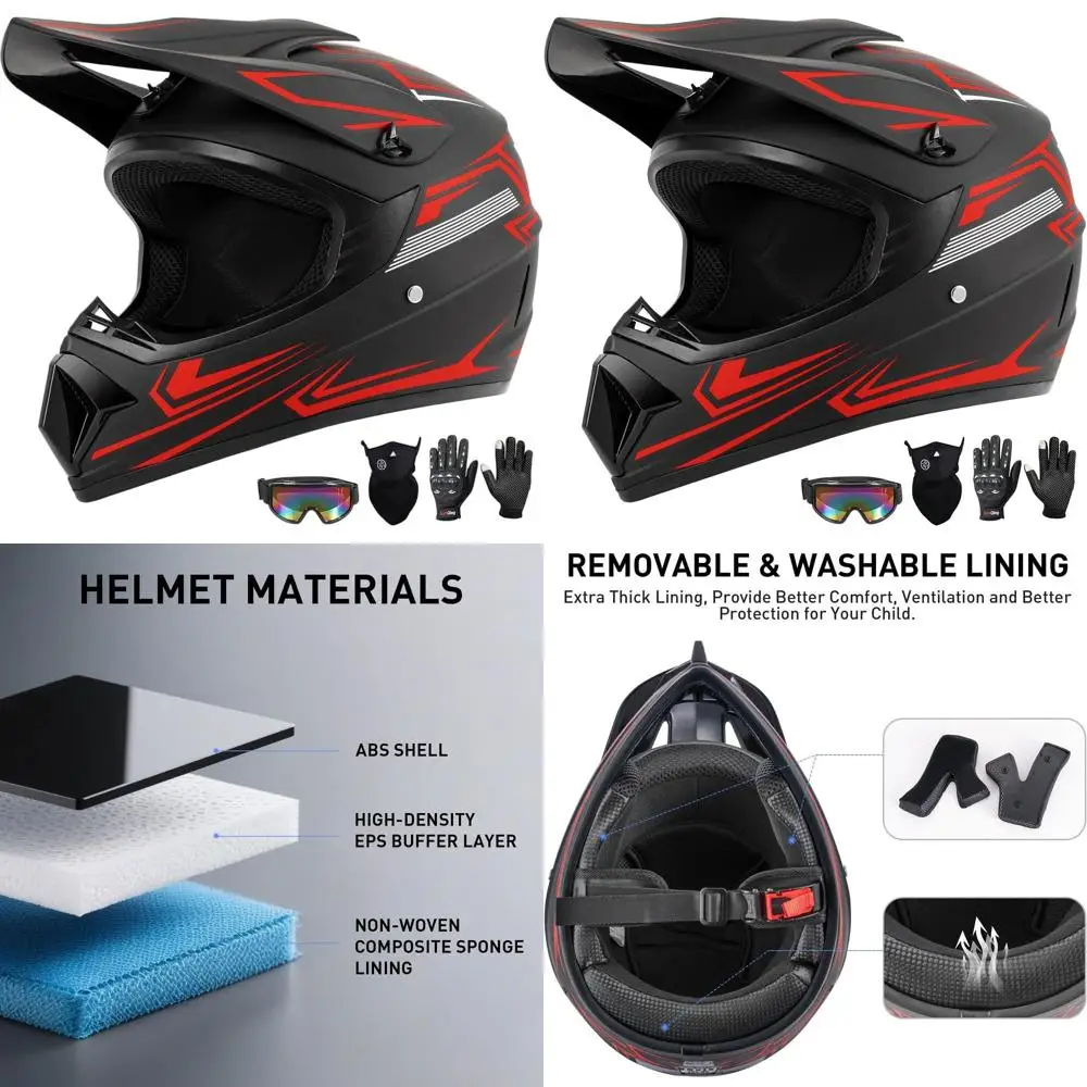 

Youth Dirt Bike Motocross Helmet Set with Goggles, Gloves, and Face Mask, DOT Certified, Unisex Full Face Helmet for Kids, Suita