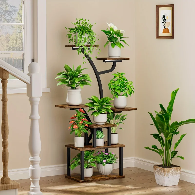 7Layer，Height39.6Inch，Corner Shelf with Growth Lamp Suitable for a Variety of Indoor Plants，Suitable for Balcony、Living Room Dec