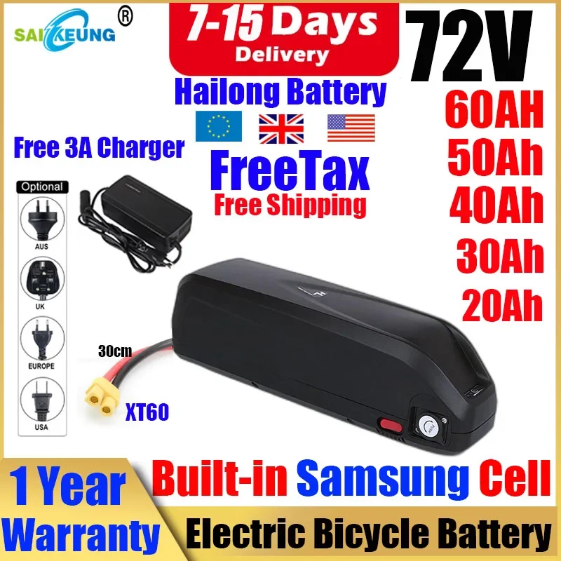 Hailong 72v Battery 40ah Battery 20ah 30ah 50ah 60ah Lithium Bateria 250-3000w Battery 36 48 52 60 Batterie Free 5A Charger/ Vat