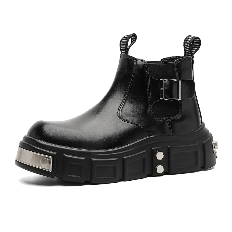 men's fashion punk goth chelsea boots black brown slip-on original leather shoes cowboy platform boot designer ankle botas mans