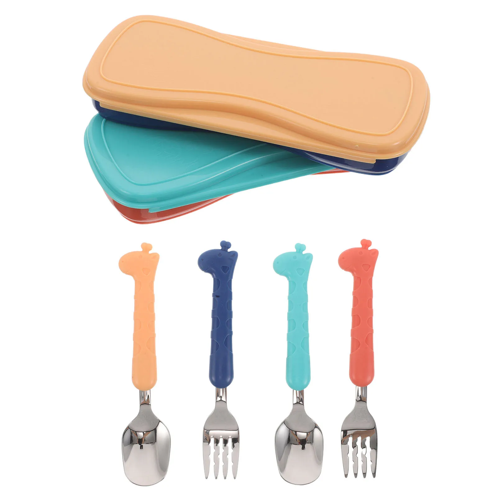 1 مجموعة أطفال أواني الفولاذ المقاوم للصدأ مجموعة طفل شوكة ملعقة مقابض مريحة المحمولة حقيبة سفر صندوق أدوات المائدة للأطفال #4