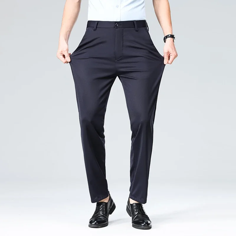 Mens Straight Leg Business Formal Trousers Classic Soft Comfort Wrinkle Resistant Daily Dress Pants