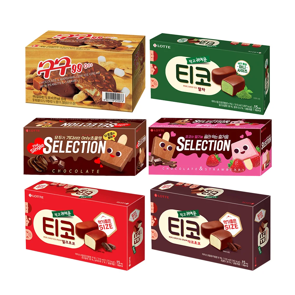 Lotte Food Gugu 99 500ml X 1 Pieza + Selección de Chocolate Individual 500ml X 1 Pieza + Selección Chocolate y Fresa 500ml X 1 Pieza + Tico Matcha 510ml X 1 Pieza + Tico Chocolate Negro 510ml X 1 Pieza + Tico Chocolate con Leche 510ml X 1 Pieza