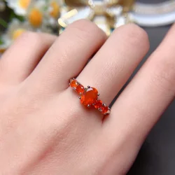 YULEM 100% Mexicro orange Opal Ring 5x7mm Opal Silver Ring 925 Silver Opal Jewelry