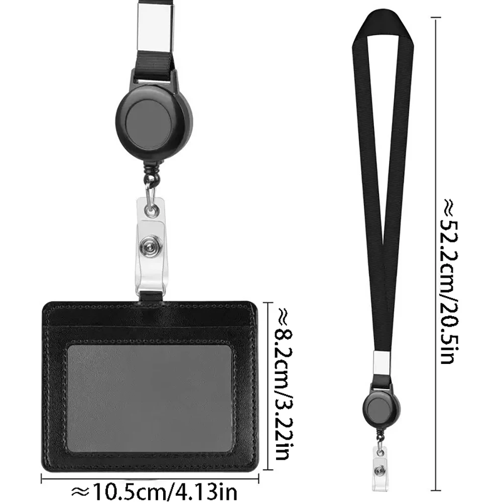 Alles-in-één PU-badgehouderset: intrekbare haspelclip, afneembaar koord voor sleutelkaarten, personeels-ID's en kantoortoegangspanden