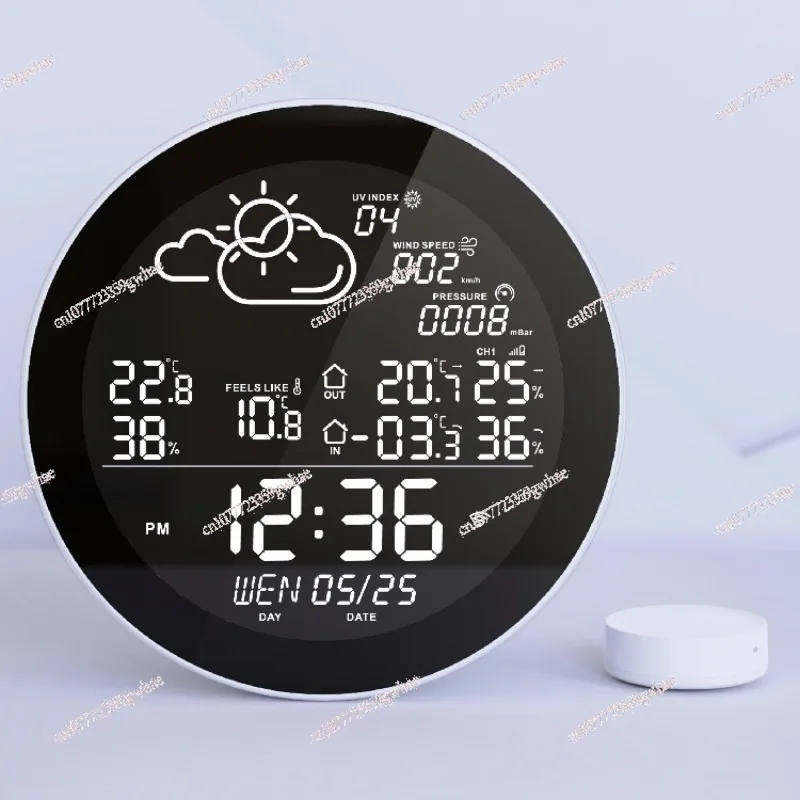 

Circular thermometer indoor hanging radio wave weather clock