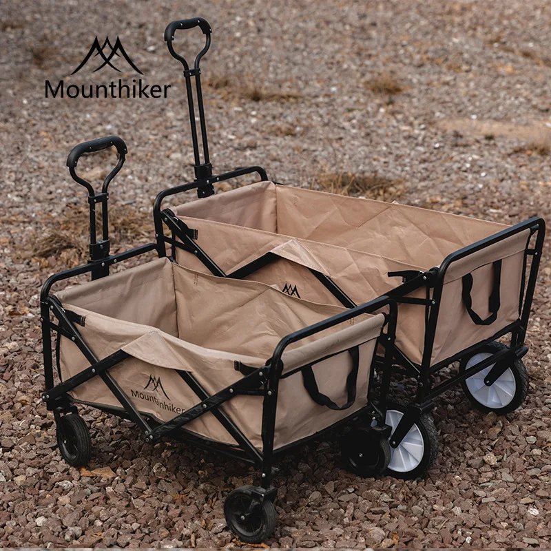 Outdoor Camping Trolley Mountainhiker Travel Picnic Beige Trolley Foldable Push-pull Convenient Camping Trolley