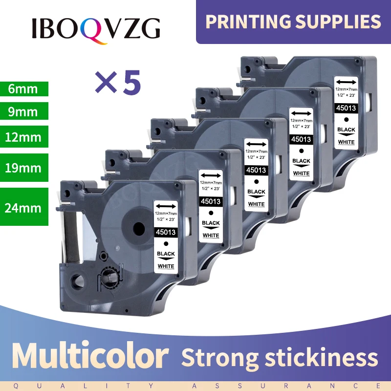 5PK 12mm Label Tape For Dymo Label D1 Tape 45013 45010 45023 45018 45020 45024 For Dymo Label Printer LabelManager LM160 LM420P