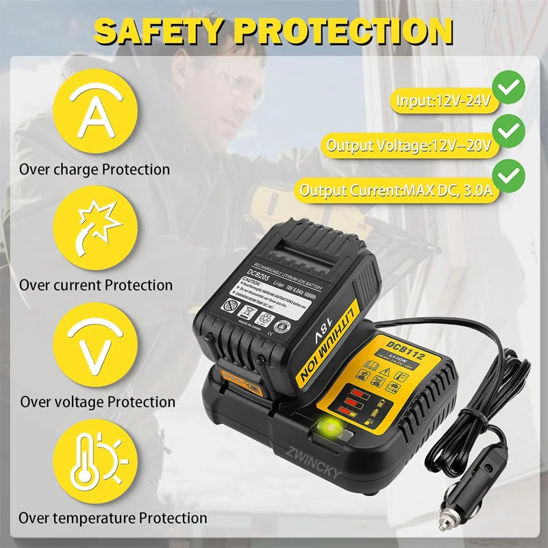 

Для DeWalt 18 В 20 В литиевая батарея замена DCB112 автомобильное зарядное устройство портативное автомобильное зарядное устройство со светодиодным индикатором вилка прикуривателя