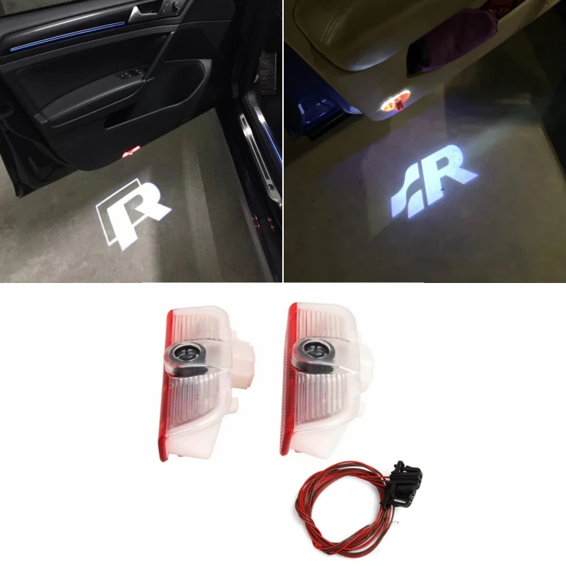 2Pcs LED Car Door Welcome Lights Projector Courtesy Lamp for Golf 5 6 7 8 SR R LINE LOGO Tiguan Arteon CC Jetta Passat EOS POLO