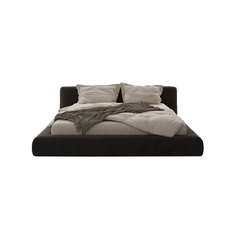 

Modern, minimalist, black, cotton and linen, fabric bed, Italian, Nordic, master bedroom, double, tatami