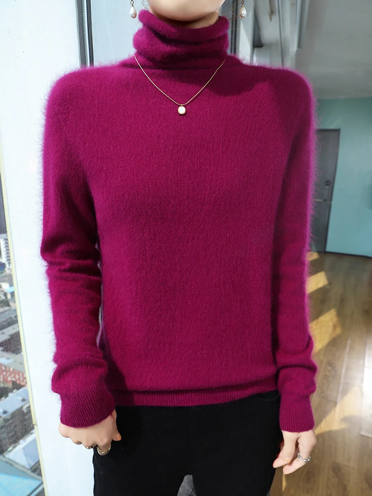 Seamless 100% Mink Cashmere Sweater Women's Clothing V-neck Knitted Pullover Spring  Autumn New Long Sleeved Solid Color Tops