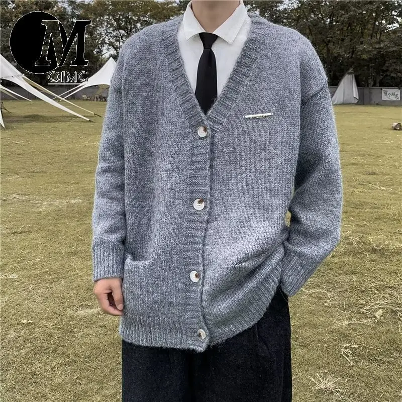 [OIMG] New Autumn And Winter American Gray Lazy Style V-neck Knitted Sweater Men's Cardigan Jacket