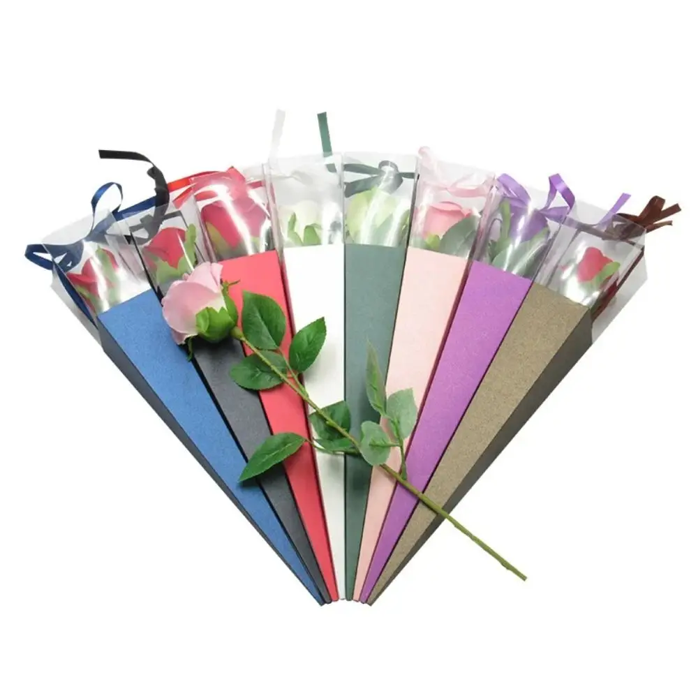 10Pcs Single Rose Clear Window Bouquet Box PVC Window Display Valentine's Day Bouquet Wrapping Paper Party Decor Color Gift Box