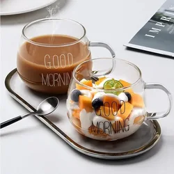 Creative Glass Coffee Milk Mug Large Capacity with Handle Transparent Glass Good Morning Breakfast Cup Cocktail Mugs Coffee Cup