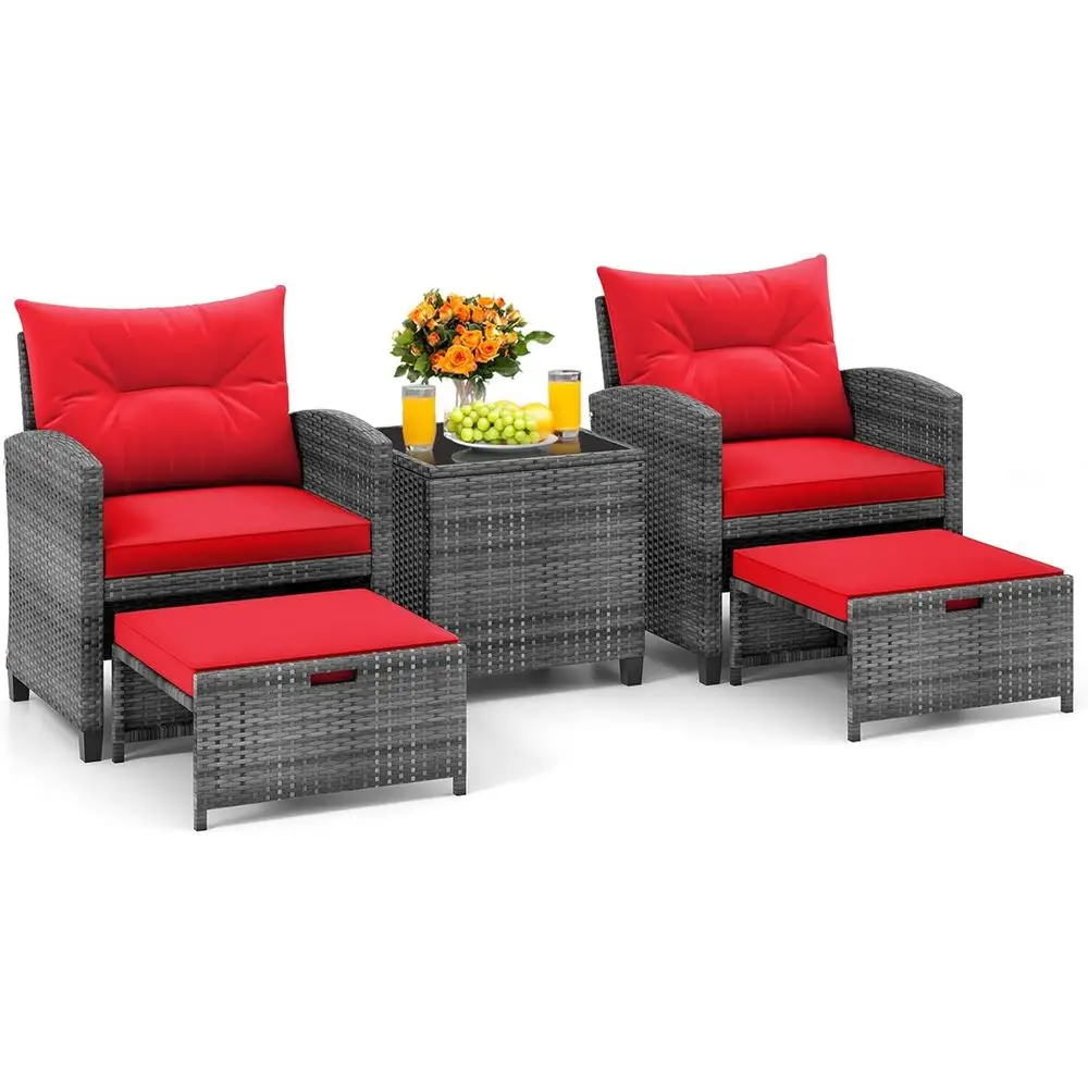 

5 Pieces Patio Furniture Set with Ottomans, Wicker Patio Conversation Set with Coffee Table & Cushions, PE Rattan Outdoor Lounge