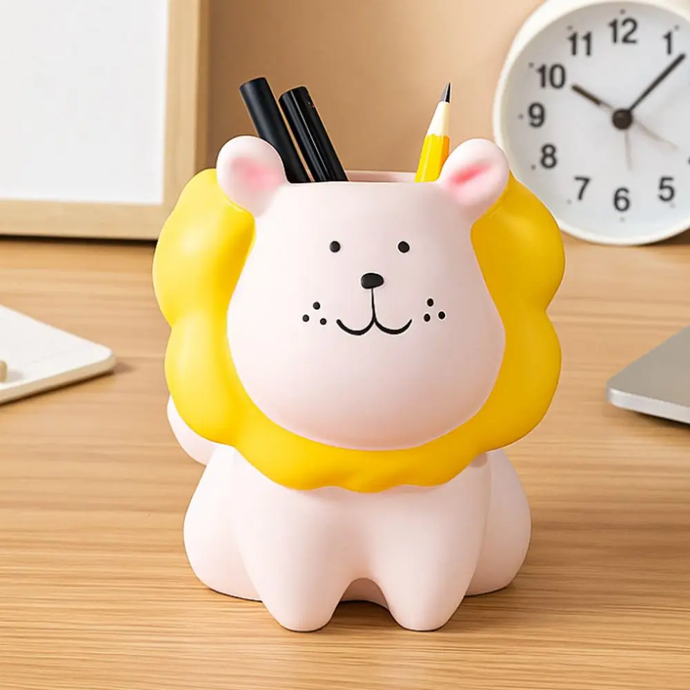 

Держатель для ручек с изображением маленького льва, орнамент, кремовый стиль, ящик для хранения карандашей, настольный многофункциональный органайзер для канцелярских принадлежностей