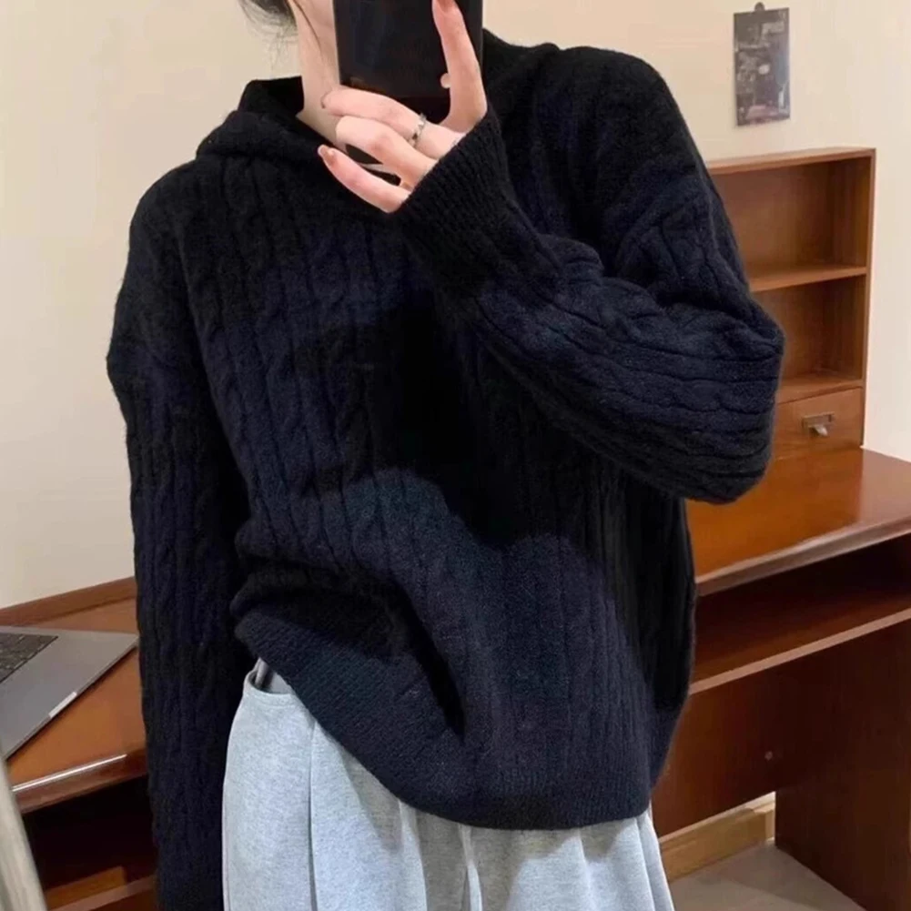 For Daily For Vacation Loose Knitted Shirt Casual Long Sleeves Long Sleeve Casual Wear Casual Coffee Black Color