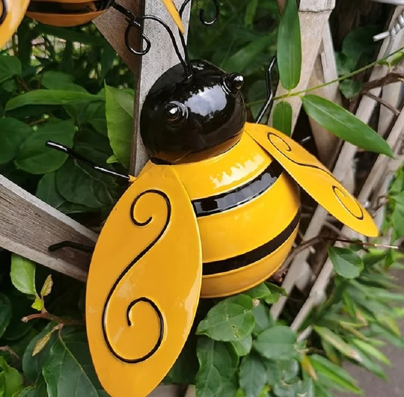 Abejorro de Metal para decoración de jardín, valla de miel de abeja para exteriores, arte de Patio exterior, decoración de pared del hogar, decoración de Patio y jardín, 4 paquetes