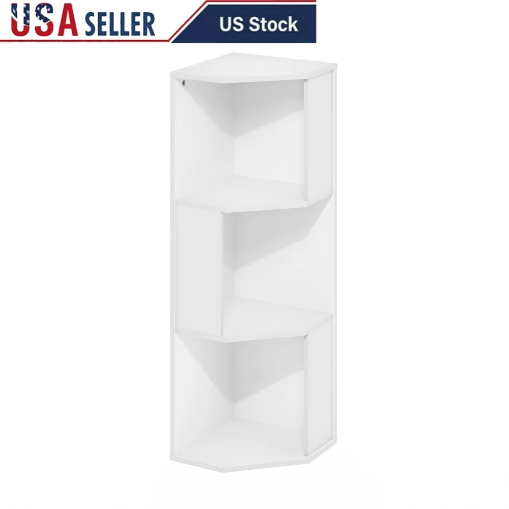 

3-Tier Freestanding Corner Shelf Bookcase Compact Storage Unit Books Decor Ideal Living Room Bedroom Office