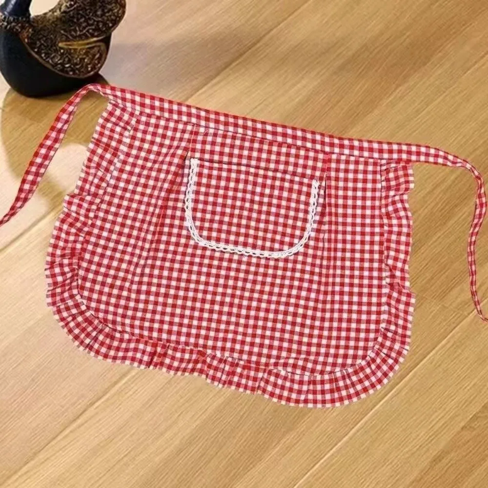 New Cotton Half-length Apron Breathable Square Check Cooking Work Clothes Stain-resistant Half Waist Apron for Cooking or Work