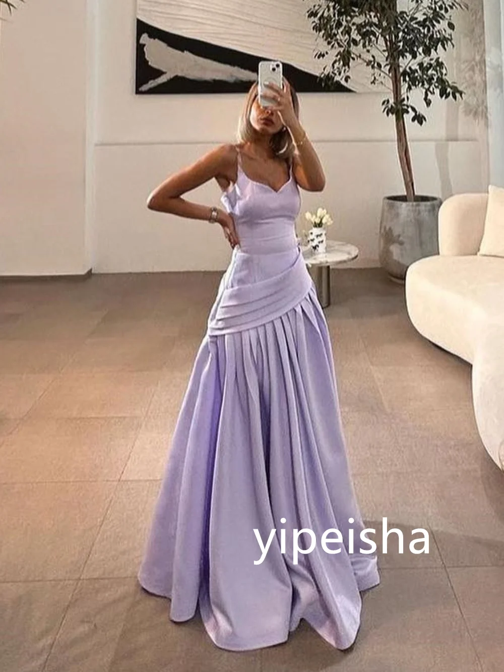 Customized Sizes Available Pleat A-line Spaghetti Strap Long Dresses Homecoming Dresses Classic Exquisite Modern Style Pastrol U