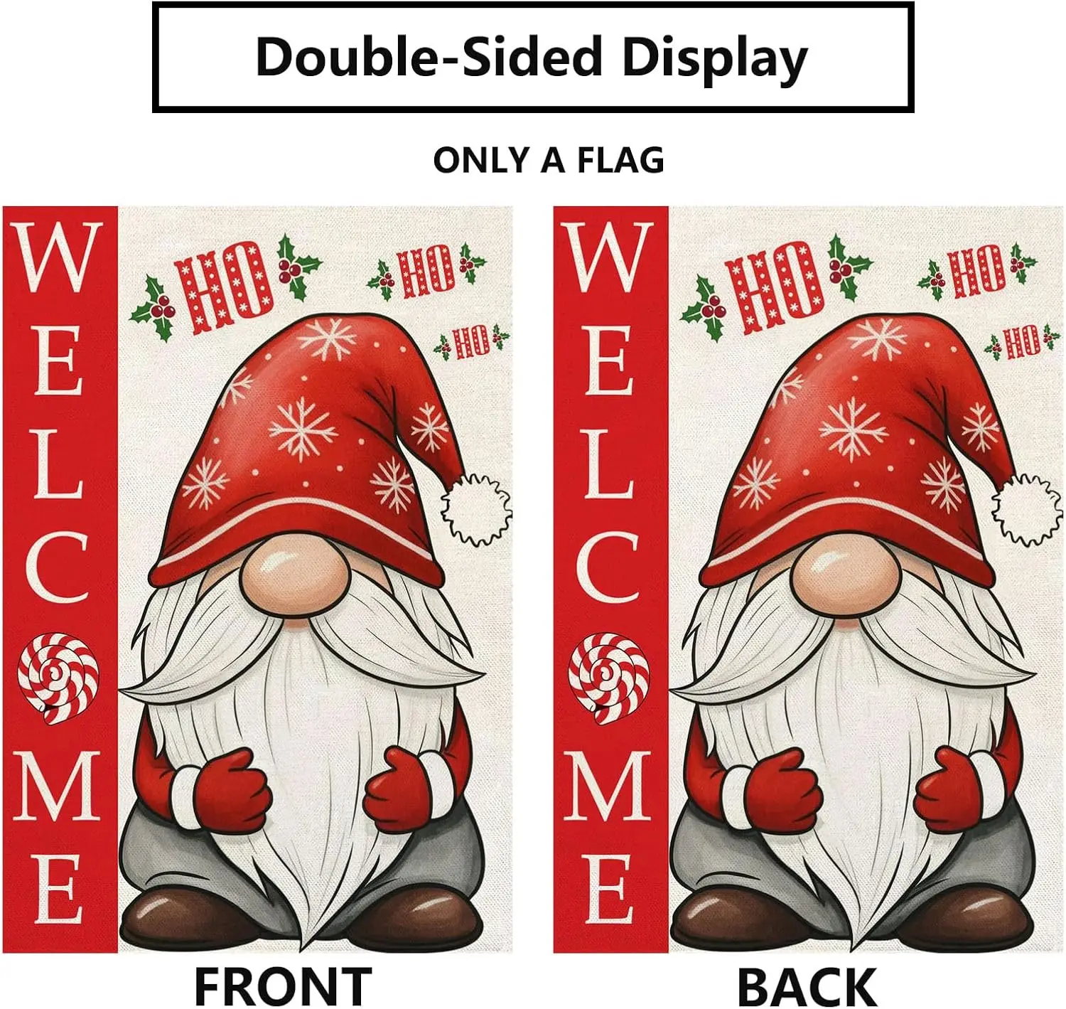 Welcome Christmas Garden Flag Xmas Gnome Burlap 12 x 18 Inch Vertical Double Sided Winter Vacation Decorations Candy Cane Yard O