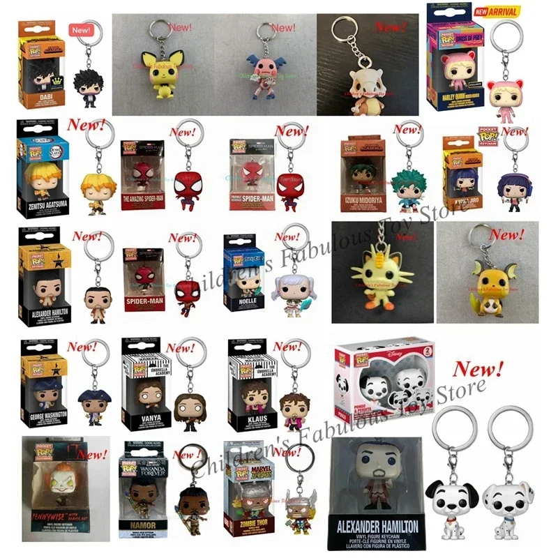 New 38 styles FUNKO Pocket Keychains Spiderman Izuko Jiro Noelle Vanya Klaus Namor Zombie Thor Pongo Keychain Action Figure Toys