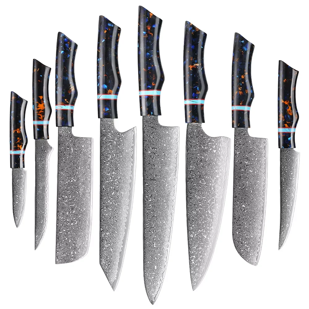 Damascus Kitchen Knife Set 1-9 Pieces Knife Fine Resin Handle Chef Knives VG10 steel core 67-layer blade super sharp and durable