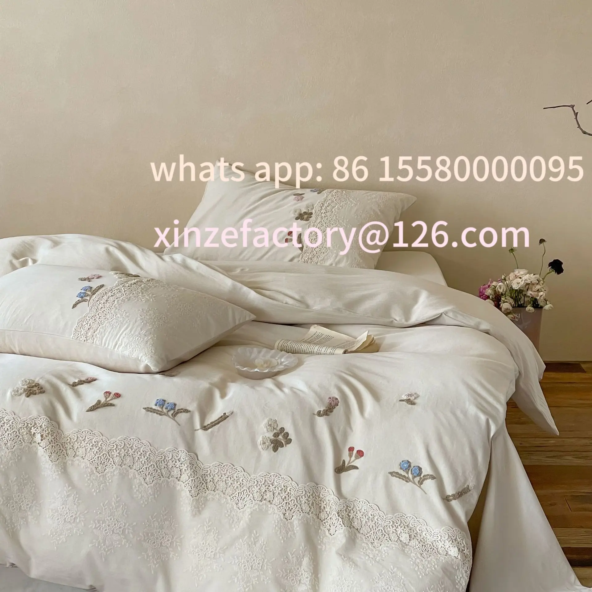 

Customizable Class A French Girl Cotton and Linen Four-piece High-end Flower Embroidery