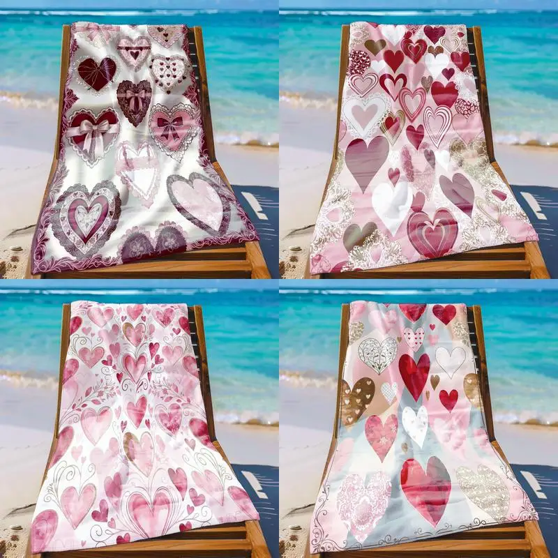 

Пляжное полотенце с сердечками, с забавным узором, защищающее от солнца и ветра, подходит для бассейна, кемпинга, путешествий, как плед.