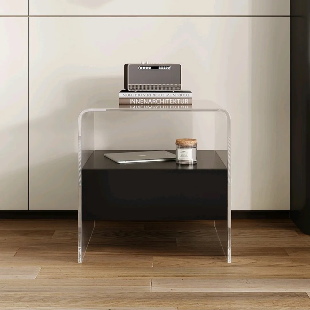 Modern Glass Top Handleless Design Contemporary Bedroom Storage Bedside Table Luxury Clear Bedside Table