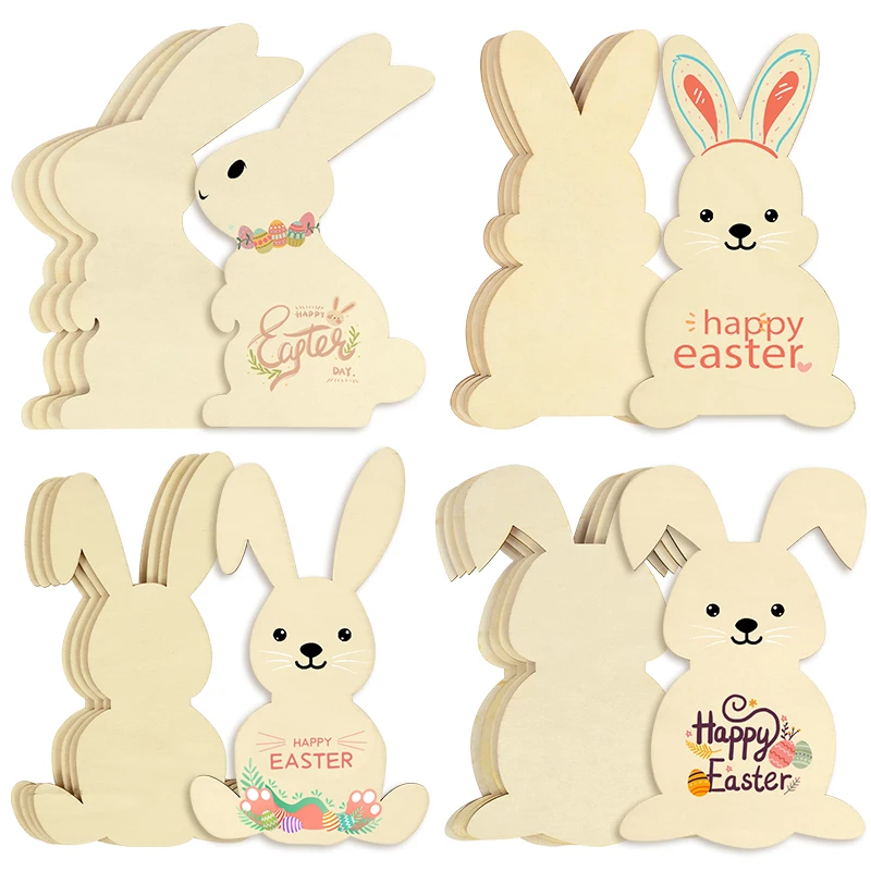 

1Pc Large Blank Wooden Chip Rabbit DIY Painting Prop Kids Gift Easter Decorations 2024 Easter Party Supplies