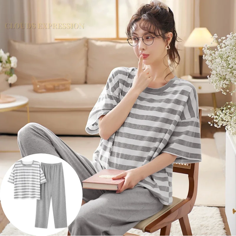 Spring Summer Short Sleeved Elegant Women\'s Pajamas Set Abstract Sexy Black Nightwear Plaid Sleepwear Lounge Homewear Fashion