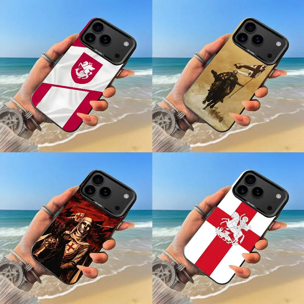 Крутой чехол для телефона с флагом Грузии IMD для iPhone 17, 16, 15, 14, 13, 12, 11 Pro Max Plus, цвет серебристо-черный