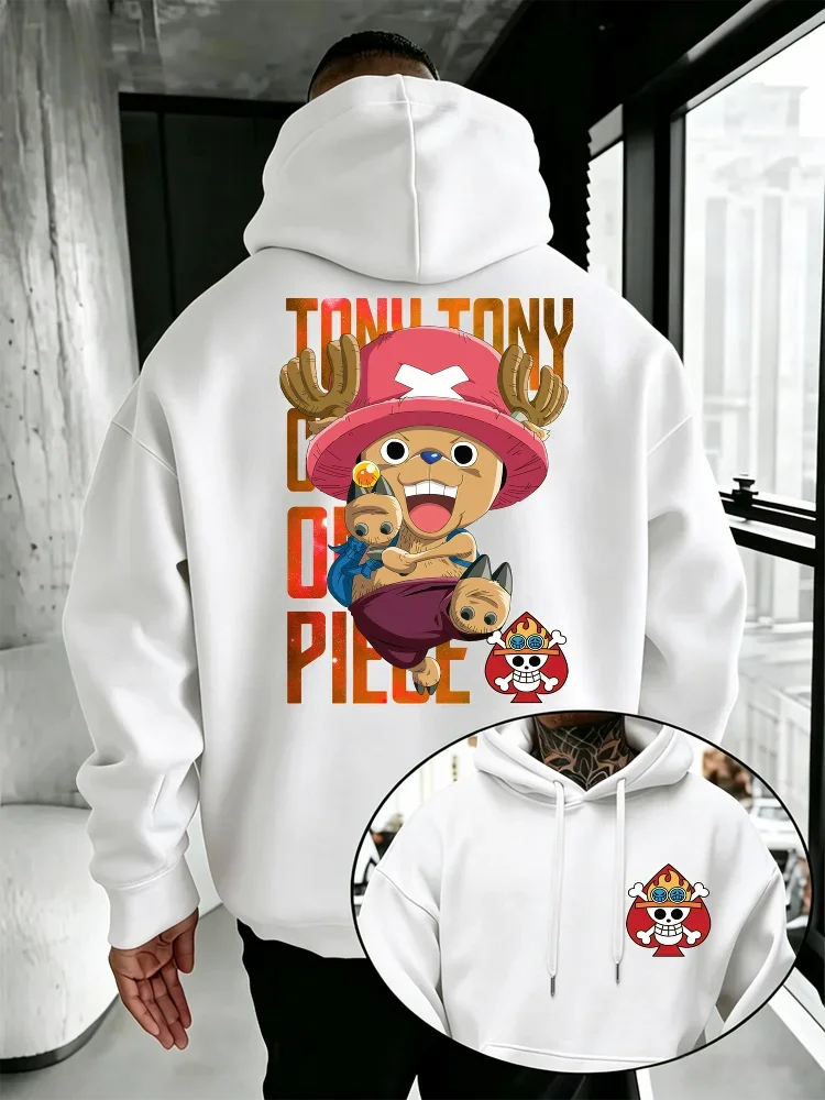 One Piece Chopper Hoodie,Drawstring Hooded Sweatshirt Tony Tony Chopper Graphic Front Back Print Anime Streetwear Pullover Top