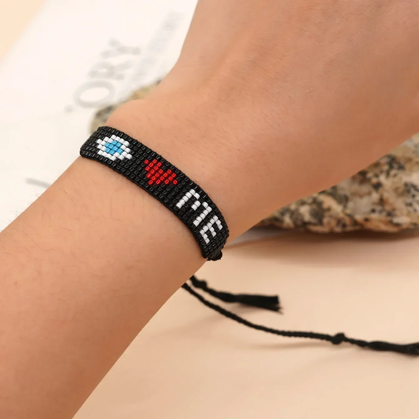 

Rice bead bracelet Originality Heart Devil's eye Design Hand knitting Bohemia Adjustable Fashion Female Simple Beaded bracelet