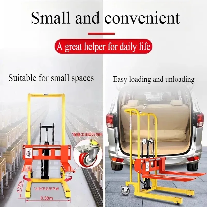 Folding Mobile Manual Forklift Hydraulic Transporter Lifting Platform Truck Loading and Unloading Household