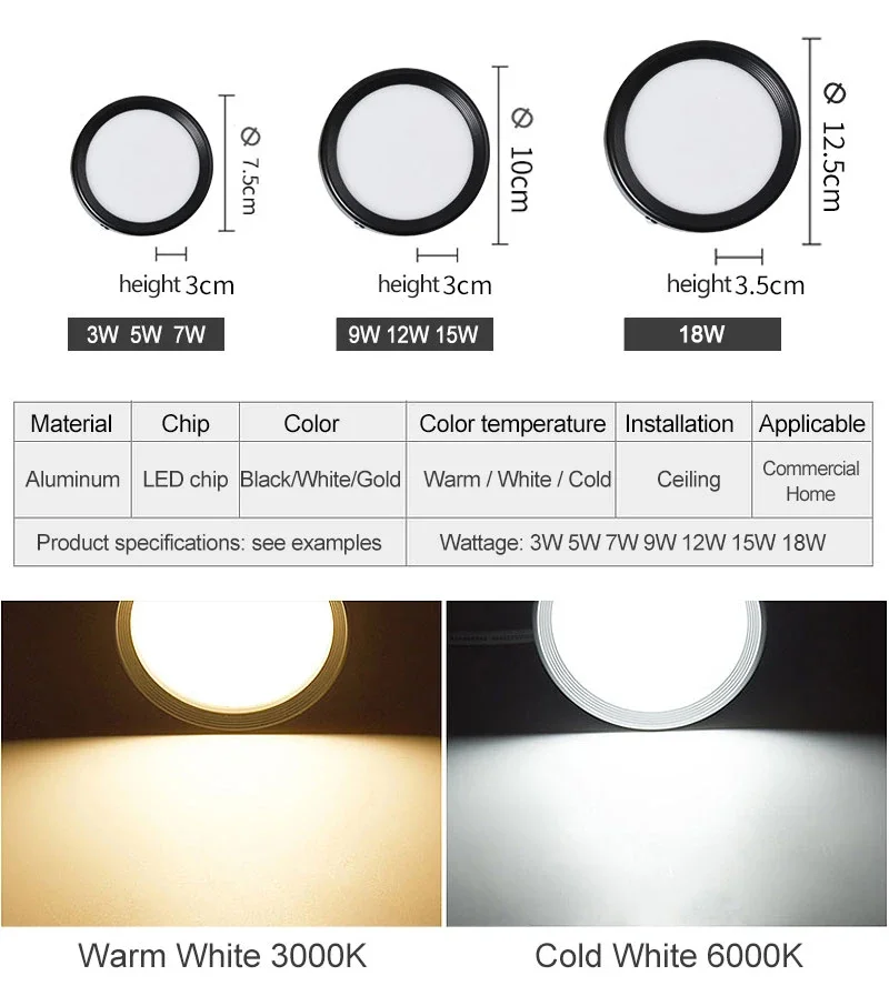 Surface Mounted LED Downlight 5W 7W 9W 12W 15W 18W 220V Ceiling Lamps Ultra Thin Driverless LED Spot Lights Book Rack Lighting