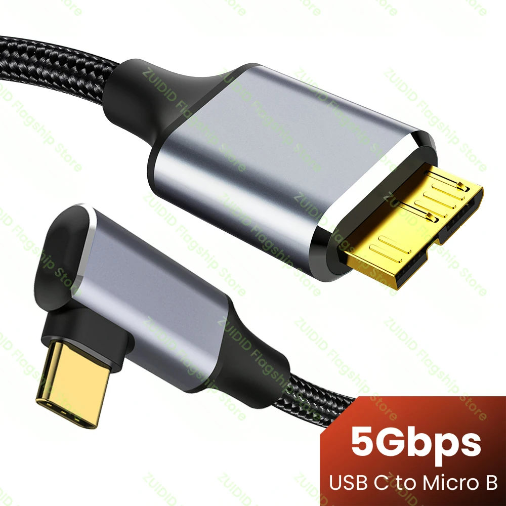 Elbow USB Type-C to Micro B Data Cable USB3.0 5Gbps 3A Fast Charging Cord For Macbook HDD SSD Case USB Type C Micro B Data Cable