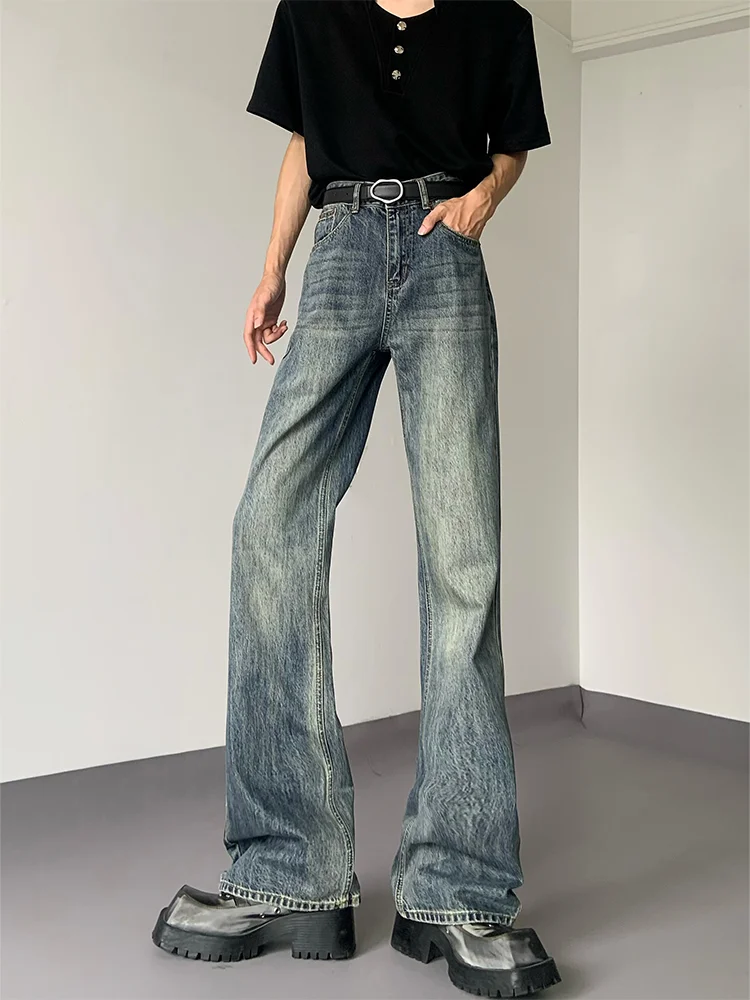 

Vintage High Street Vibe Men's Distred Micro Flared Jeans Faionable Straight Cut Cumbersome Cotton Blend Casual Trousers