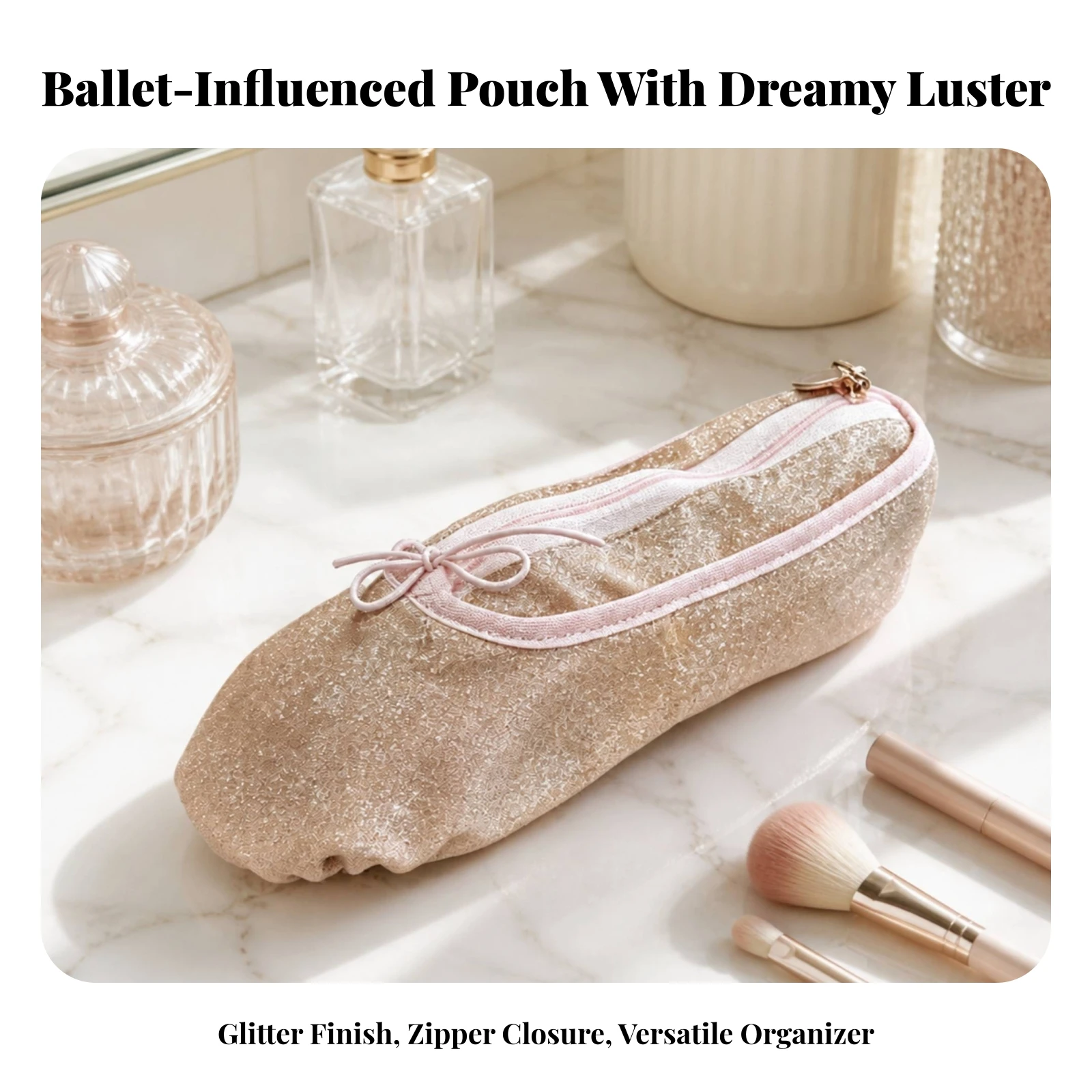 Ballet Shoe Pouch Compact Ballet Shoe Makeup Bag Pencil Case Cute Organizer Small for Travel, Everyday Carry