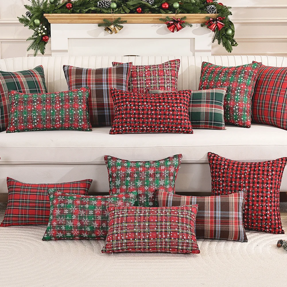 Christmas Plaid Fabric for DIY Craft Sewing Christmas Decoration Quilting Christmas gift bag Pajamas tablecloth Couch Home Decor