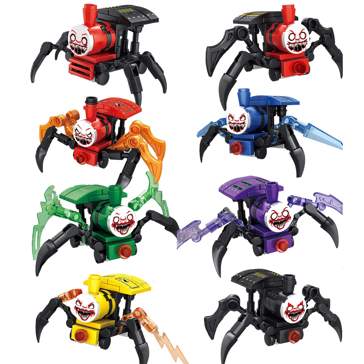 8Pcs/Set Spider Train Cartoon Monster Steam Trains Moc Game Building Blocks Choo-Choo Charles HorrorsBricks Toys for Children