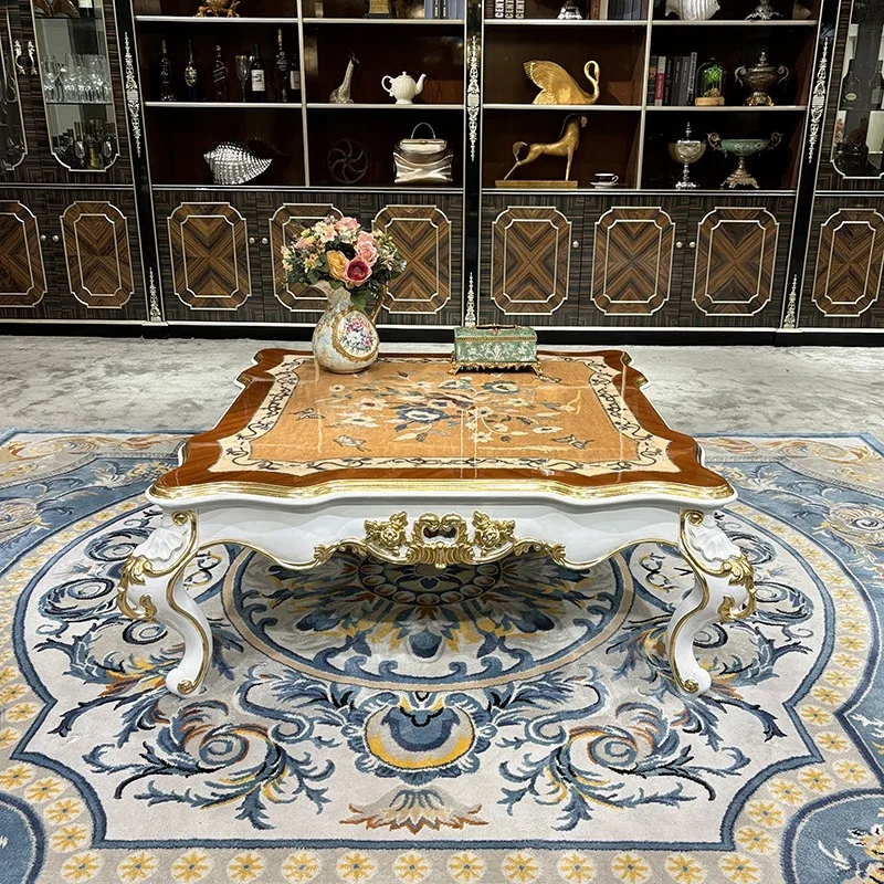 Coffee Table Solid Wood Retro Light Luxury for Living Room for Small Apartment Sturdy Construction, Living Room Center Table
