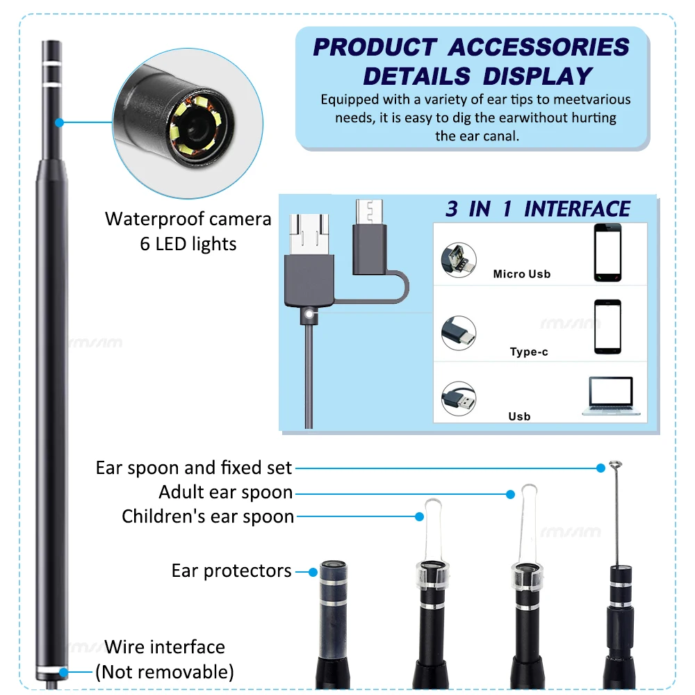 Medical Otoscope Otoscope Ear Pick USB 3 In 1 HD 5.5mm Luminous Earpick Painless Ear Wax Cleaning Tool Mini Camera Ear Picking