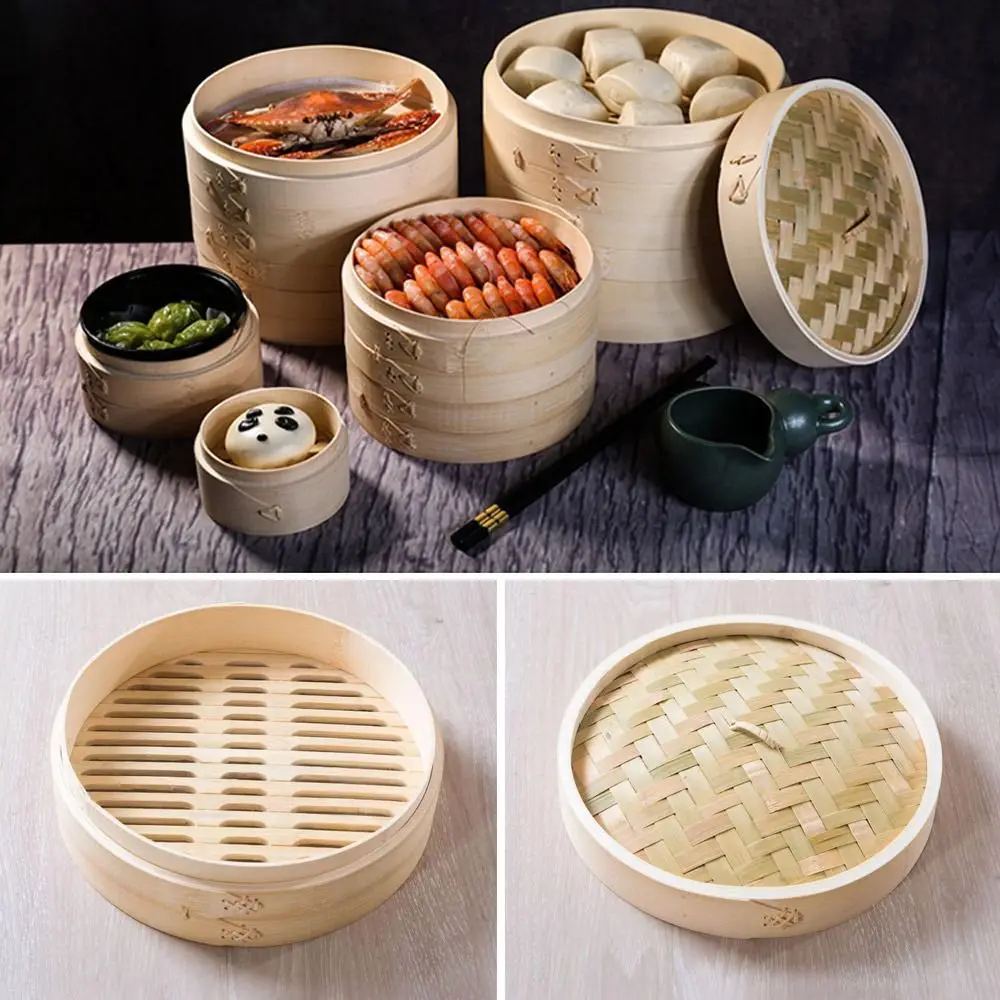 Vaporizzatore cinese Bamboo Steamer Dimsum Cooking for Cooking Bao Buns Steamer Basket Snack vegetale con coperchio gnocchi Steamers