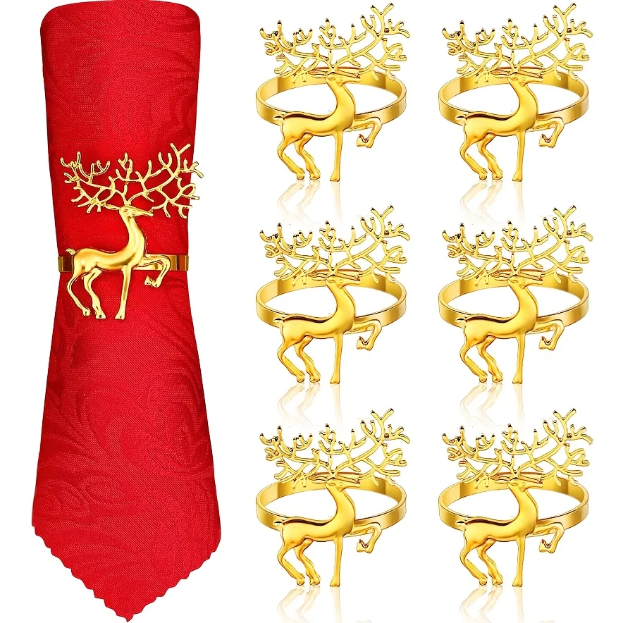 6/10pcs Christmas Reindeer Metal Napkin Ring Set, Elegant Vintage Design Suitable for Holiday, and Dinner Party Decorations